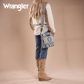 Wrangler Aztec Crossbody Bag for Women Western Shoulder Purses Southwestern Print Canvas Bucket Handbag with Adjustable Strap, WG221-8360JN