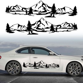 TOMALL 1 Pair Mountain Tree Forest Vinyl Decals for Car Body Door Sides Universal Waterproof Mountains Graphic Stickers Decoration for Vehicles Travel Trailer SUV Truck Off-Road (Large-Black)