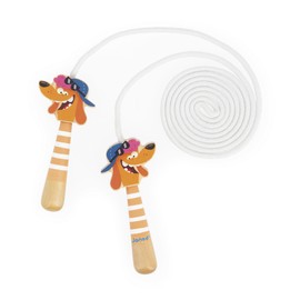 Janod - Adjustable skipping rope for children - Wooden handle with dog head - 2m rope - Ideal for outdoor play and outdoor activities - Promotes motor skills - From 3 years - J03378