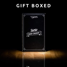 Trendy Bartender Bar Caddy and Napkin Holder Set - Commercial Grade 6 Compartment Cocktail Utensils Organizer - Set of Tropical Swizzle Sticks, Stirrers, Drinking Straws and Napkins Included - Black