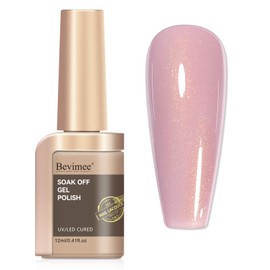 Bevimee Glitter Gel Nail Polish, Light Pink Jelly Shimmer Iridescent Gel Polish Holographic Neutral Color Natural Translucent Soak Off UV Gel Polish for Nail Art Salon at Home, 12ML