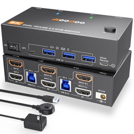 Dual Monitor 8K HDMI KVM Switch 8K@60Hz 4K@120Hz HDMI USB 3.0 KVM Switch Extended Display 2 Monitors 2 Computers KVM Switches with USB 3.0 Cables Wired Controller