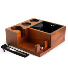 JCM Coffee Products Knock box espresso station machine organizer for coffee grounds, portafilter, tamping and distributor holder Espresso Accessories with cleaning brush gift (51-54mm)