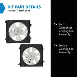 TRQ Radiator & AC Condenser Cooling Fan Left Right Pair Compatible with 08-12 Honda Accord 2.4L