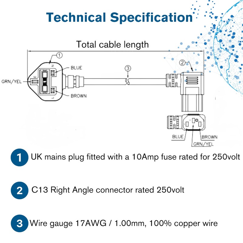 C2G 88520 2 Metre 17 AWG 90 Degree Power Cable
