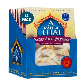 A Taste of Thai Coconut Ginger Soup Base – Authentic & Natural Ready-to-Use Thai Soup Mix – Non‑GMO & Gluten‑Free –Creamy, Aromatic Flavor for Tom Kha Gai, Curries, Soups & Stews – 2.1 oz (Pack of 12)