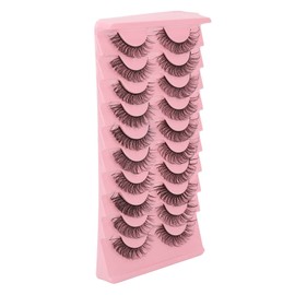 Juego de 10 Pares de PestañAs Postizas, PestañAs Postizas Multicapa 3D Reutilizables, PestañAs Postizas, Tiras Rusas, Potenciadores de PestañAs y Cebadores (DH06-5)
