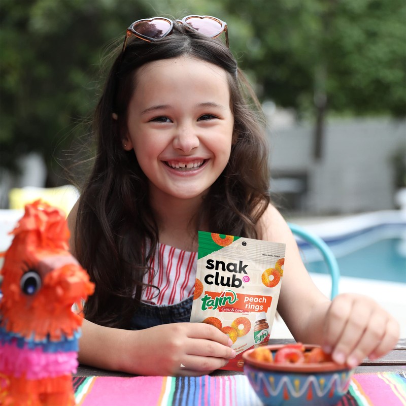 Snak Club Tajin Peach Rings, Sweet and Spicy Gummy Snacks,