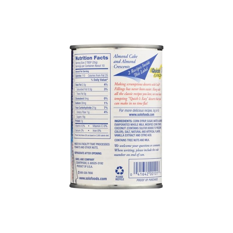 Solo Pie & Pastry Filling, Almond, 12.5 oz