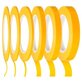 Xccj 6 Rolls Fine Line Tape, Automotive Yellow Painters Tape 1/16, 1/12, 1/8, 1/4, 1/2 and 3/4 Inch x 52 Yard, Fineline Masking Tape for Car Vehicles Auto Paint Art