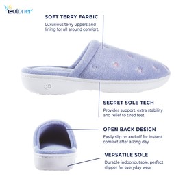 isotoner Women's Signature Terry Floral Embroidered Clog Slipper, White, 5.5-6