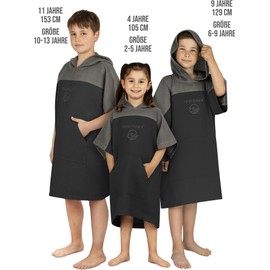 Children's Bath Poncho Made of Waffle Pique 100% Bamboo Viscose - Towel Poncho with Hood Lightweight and Compact - Surfer Poncho Made in Europe, black