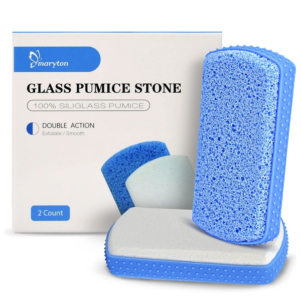Maryton Foot Pumice Stone for Feet, Upgraded 2 in 1 Pedicure Tools Glass Pumice Stone with Grip, Portable Foot Care Gifts for Men or Women Stocking Stuffers, 2-Count