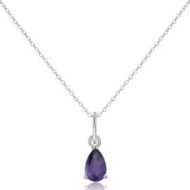 Tocara February Amethyst Birthstone Necklace for Women, 925 Sterling Silver Genuine Gemstone Quality Pendant, Dainty Jewelry Gift for Mom & Daughter