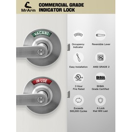 MrArm Privacy Indicator Lock and Lever, Large Grade 2 Commercial Door Handle, Bathroom Door Handle Perfect for Public restrooms Including Restaurants, Hospitals, Medical Offices, Satin Chrome