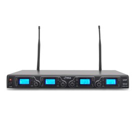 Pyle Upgraded Wireless Microphone System - 4-Channel UHF, Adjustable Frequency, Includes (2) Handheld Mics, (2) Beltpack Transmitters, (2) Lavalier Mics & (2) Headset Mics - PDWM4350U