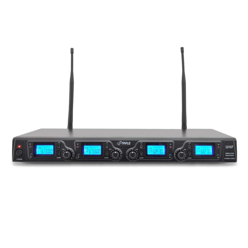 Pyle Upgraded Wireless Microphone System - 4-Channel UHF, Adjustable Frequency,