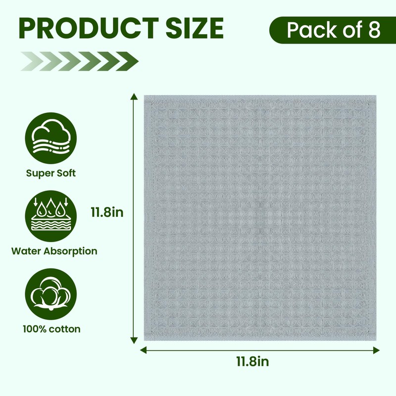 samsto Kitchen Cloths 100% Cotton, Grey Waffle Dish Cloths for