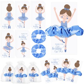 Yinkin 30 Sets Ballerina Party Favors for Girls Include 30 Hair Ties Scrunchies 30 Ballet Thank You Cards Dance Recital Gifts Ballerina Birthday Party Favors for Girls (Blue)