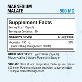 Puregen Labs Magnesium Malate 500mg | High Potency Elemental Magnesium | Total 360 Veggie Caps, Superior Absorption, Non-GMO, NO Gluten and Dairy, Supports Muscle and Heart Health