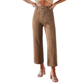 Sidefeel Women's Wide Leg Jeans High Waisted Stretchy Straight Leg Jeans Buttoned Loose Denim Pants with Pocket Brown Size 6