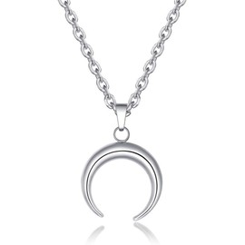 Half Moon Pendant Necklace for Women Men Stainless Steel Hip Hop Punk Style Dainty Unique Beach Charm Moon Pendant Necklace (Silver, One size)
