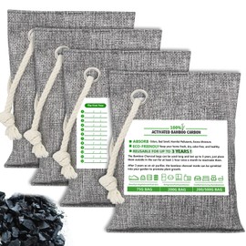 4 Pack Nature Fresh Charcoal Bags total 800g Odor Absorber Bamboo Charcoal Air Purifying Bags, Nature Fresh Charcoal Bag Air Freshener, Odors, Moisture Absorber for Home, Car, Pets, Room, Closet