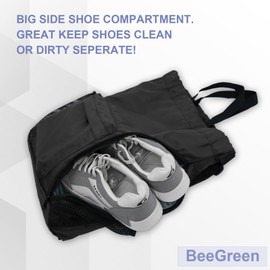 BeeGreen Drawstring-Backpack-Gym-Bag with Shoes Compartment, X-Large Sports Bag String Back Cinch Sack for Men and Women Black
