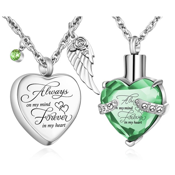 XIUDA 2 Pieces Urn Necklace for Ashes, Heart Cremation Jewelry
