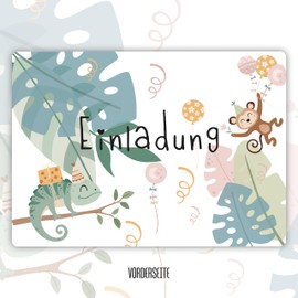 Damalia 12 Invitation Cards Children's Birthday Girl Boy Jungle Animals Children's Party DIN A6 Invitation Birthday Small and Large Baby