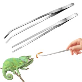 MEETOZ 2 Pcs Feeding Tongs, Extra Long Stainless Steel Reptile Feeding Tongs Aquarium Tweezers Straight and Curved Long Tweezer Terrarium Tool Feeder Tool for Tank 27cm Silver