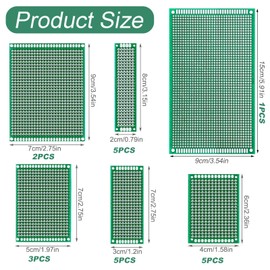 174-Piece PCB Circuit Board Prototype Kit, Double-Sided Perf Boards in 6 Sizes (Large, Medium, Small), Compatible with Arduino, Includes 40-Pin 2.54mm Male and Female Headers