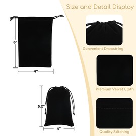 Tapleap Velvet Bags, Black Jewelry Pouch, 4x6 inches Small Drawstring Pouch, For Wrapping Mini Gift, Coin, Bracelet