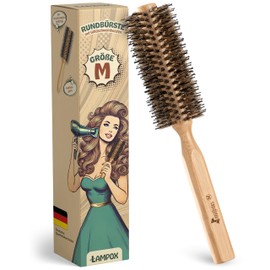 lampox Round Blow Drying Brush with Boar Bristles for Volume and Shine, Round Hair Brush, Styling Brush for Women and Men, Straightening, Curling (M)