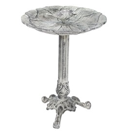 Sunnydaze Bird and Blossom Metal Bird Bath with UV-Resistant Finish - Cast Aluminum - Antique Gray - 13"