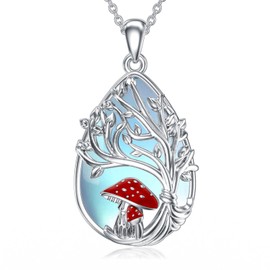 MEIDERBO Tree of Life Mushroom Necklace 925 Sterling Silver Tree of Life Moonstone Necklace Mushroom Themed Jewelry Gifts for Women Mushroom Lovers