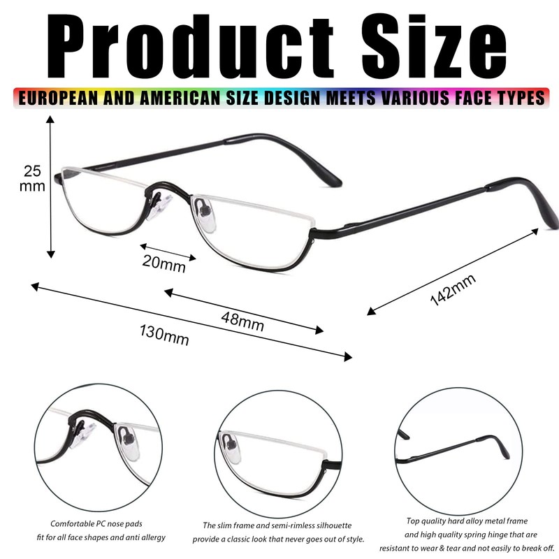 Viseng 2 Pairs Half Frame Reading Glasses for Women Men