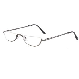REAVEE Reading Glasses, Half Frame, Half Moon Type, Metal, Thin, Lightweight, Unisex, Stylish, Case Included, Prescription, +1.75, Gun Black