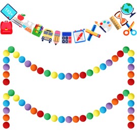 3 Pcs Colorful Felt Ball Garland Classroom Return to School Pom Pom Ball Garland Handmade Felt Ball Garland for School Classroom Ambience Celebration Decor