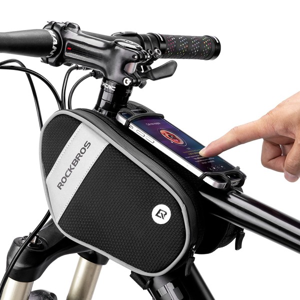 ROCKBROS Bike Front Frame/Handlebar Phone Mount Bag Top Tube Bike/Bicycle Bag Waterproof Cycling Accessories Bike Pouch with 360° Rotation Phone Holder Fit Smartphone Below 6.7''