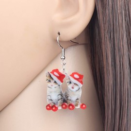 WEVENI - Christmas Cat Acrylic Dangle Earrings for Women Girls, Acrylic, No Gemstone