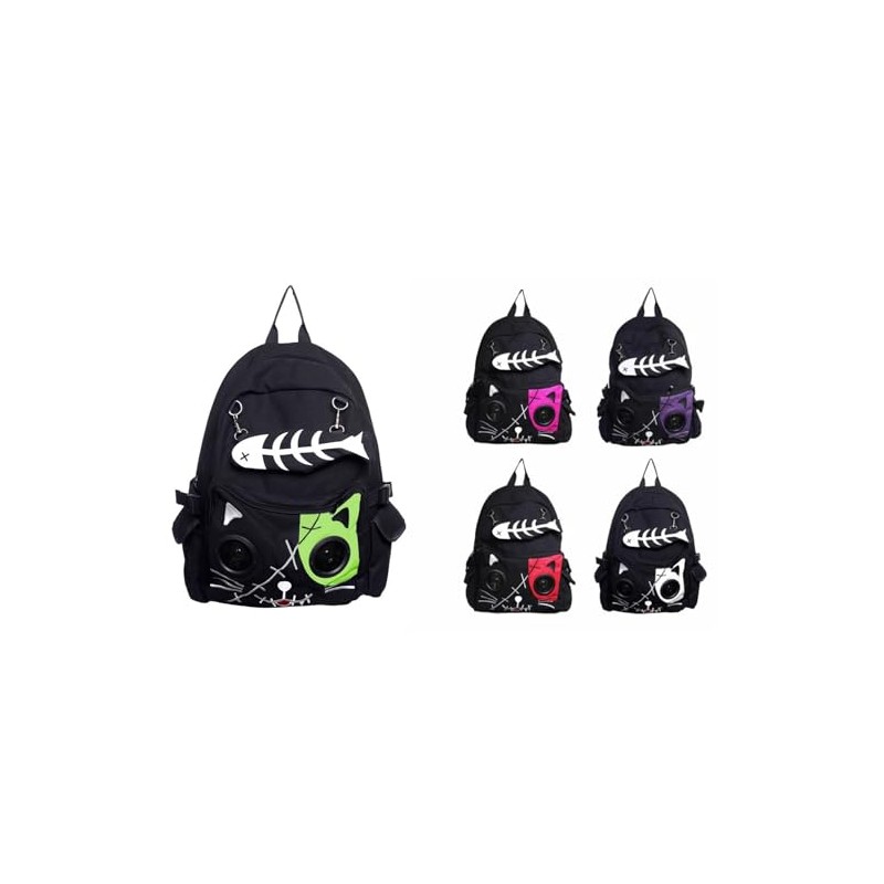 Banned Apparel Kitty Speaker Backpack Fish-Bone Purse 3.5mm Aux, Green