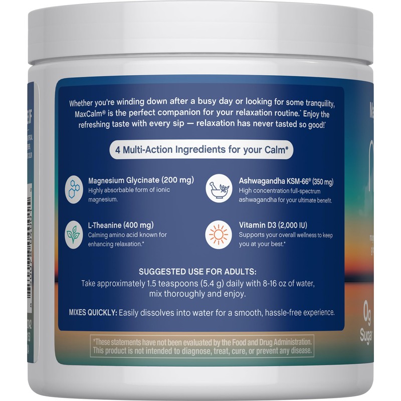 Max Calm Relaxing Drink Mix | Raspberry-Lemonade Flavor | Magnesium