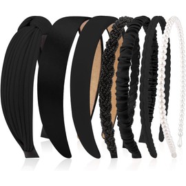 7 Pcs Diadema Negro para Mujer,Bandas de Moda para la Cabeza para Mujer,Elegante Diadema Antideslizante,Accesorio para el Cabello Lindo y Divertido,Set de Diademas Kawaii Multiestilo,Negro
