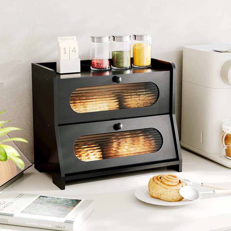 Stylstoreazy Bread Box,Extra Large 2-Tier Bamboo Bread Box for Kitchen