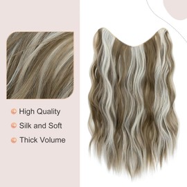 TESS Clip-In Extensions Wavy 45 cm Hair Extension Clip in Ash Brown with White Blonde Synthetic Hair One Piece with 5 Clips Hairpiece Extensions U Shape