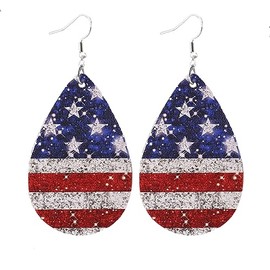 ROSTIVO American Flag Earrings for Women 4th of July Patriotic Earrings Cute Teardrop Leather Dangle Earrings for Holiday