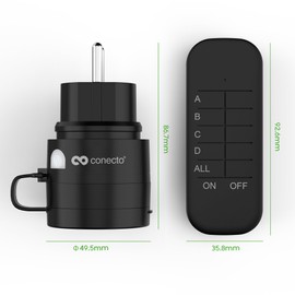 conecto Outdoor Radio Sockets with Remote Control, 2300 Watt, 230 V, 4 x Sockets with Radio Remote Control, Outdoor Set, IP44, Power Saving, 30 m Range, Black