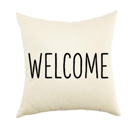 Ogiselestyle Farmhouse Pillow Covers with Welcome Quotes Decorative Cotton Linen Cushion Case for Sofa Couch (18"x18")