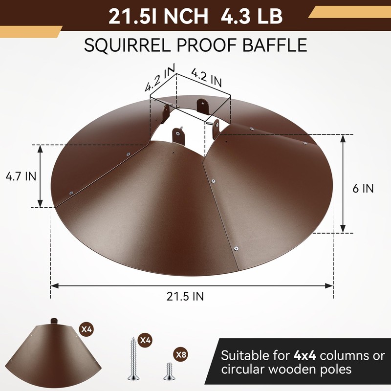 Qualirey 1 Pack 21.5 Inch Metal Squirrel Proof Baffle for